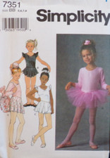Simplicity Sewing Pattern 7351 Girls Leotards Skirts Tutu Bag Sizes 5-8 UNCUT