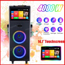 4000W Dual 10" Woofers Karaoke Speaker Machine Rechargeable w/14.1" Touchscreen