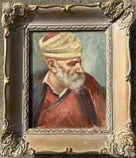 Sawo Iwanow Original Painting Orientalist Art Portrait Man Turban Bosnian Artist