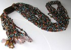 Estate Multi Strand Seed Bead Tassel Necklace 26" With 5" Drop Aqua Brown Red — photo 1