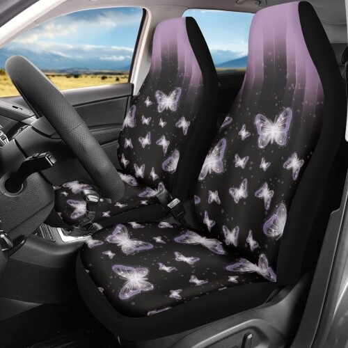 Universal Front Car Seat Covers Full Set of 2 for Women Butterfly Pattern