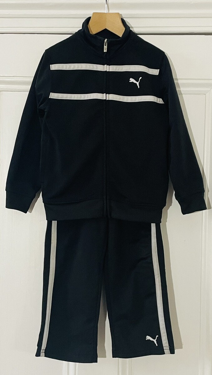 PUMA Sport Lifestyle Boys' Black White Tracksuit Jacket Pants
