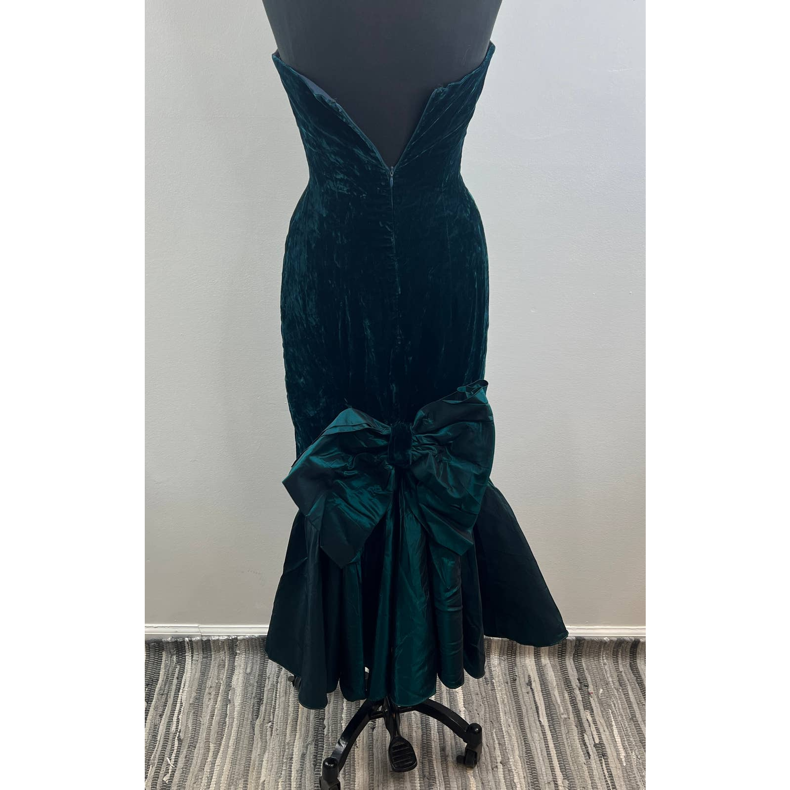 Vintage Velvet Emerald Green Strapless Sweetheart Mermaid Gown Maxi Bow  Dress S | eBay