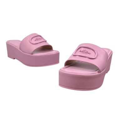 Coach Eloise Leather Sandal Tulip Pink Platform Slides Womens