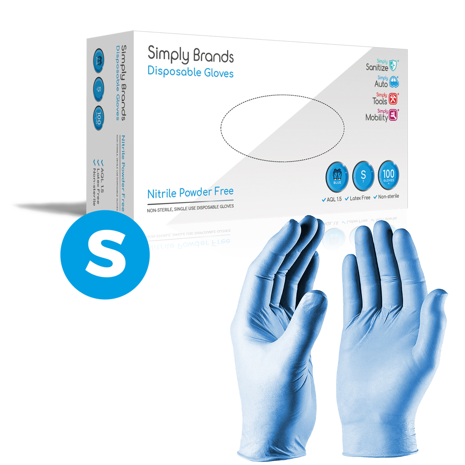 Simply Disposable Gloves Sanitize 100pk Small Blue Nitrile Wearers Powder Free
