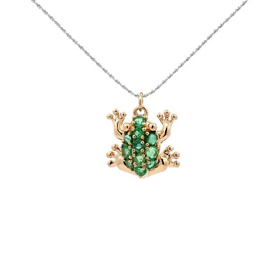 14KT. Gelbgold und Smaragd Frosch Charm/Anhänger (15 x 16 mm)
