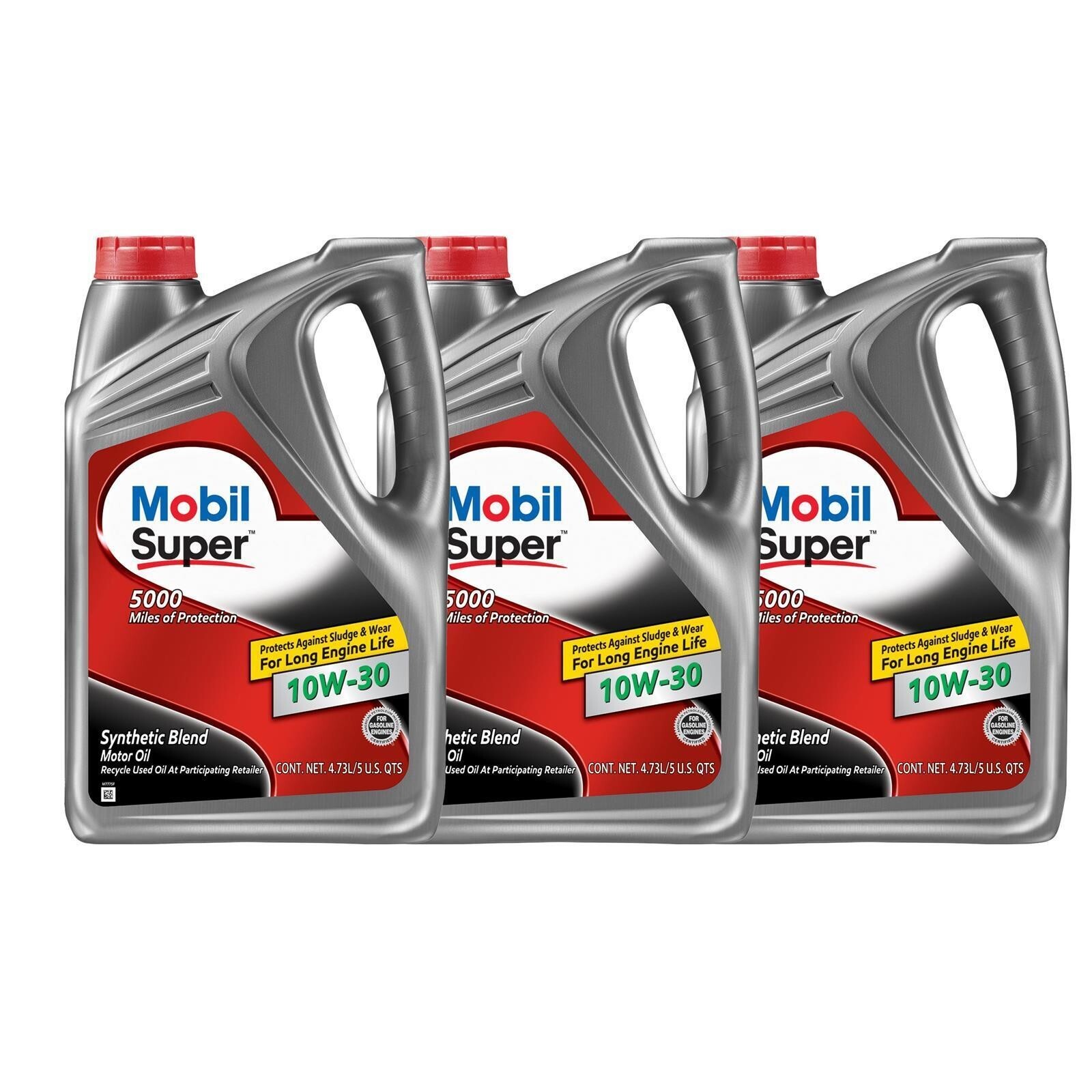 MOBIL SUPER 10W-30 SYNTHETIC BLEND PREMIUM ENGINE OIL 124407 3 GALLONS  FREEGIFT