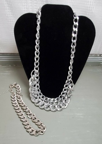 2 Silvertone Chunky Silvertone Chain Necklaces