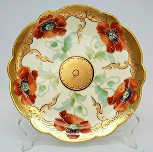 Limoges Poppies Cabinet Plate W A Pickard Heavy Gold Trim Antique Hand Painted