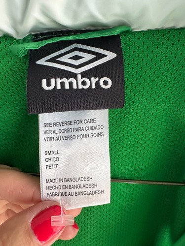 Umbro Jacket Mens S White Green Full Zip Windbreaker Lined Warm Up Coat - Picture 5 of 7