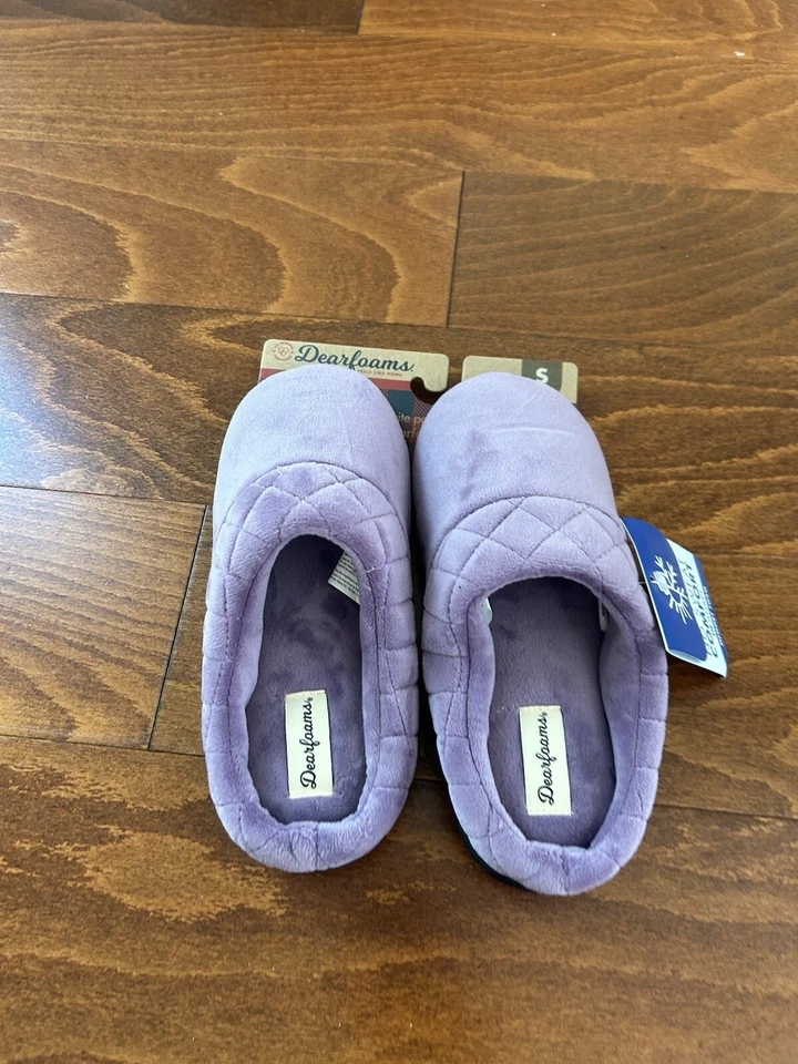 Dearfoams Darcy Quilted Cuff Velour Clog House Slipper Smokey Purple NEW S 5-6 - Image 2 of 4