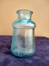 Antique Victorian Large BIXBY Aqua Ink Bottle. Bubble Glass. Pat. MCH 6, 1883.