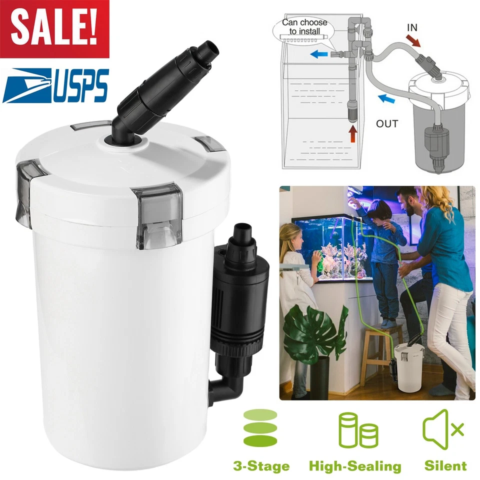 IMOUNTEK 3-Stage External Canister Filter 105 GPH HW-603B for Fish Tank Aquarium Pump Set