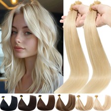 100 Real Remy Hair Glue Nail U Tip Human Hair Extensions Keratin Pre Bonded 18"