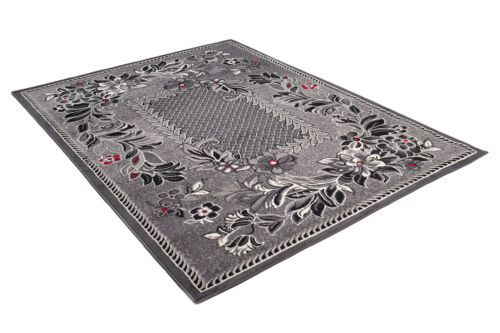 Teppich Kurzflor Grau Creme Modern Blumen Blätter Karo Designer Wohnzimmer Neu - Picture 7 of 12