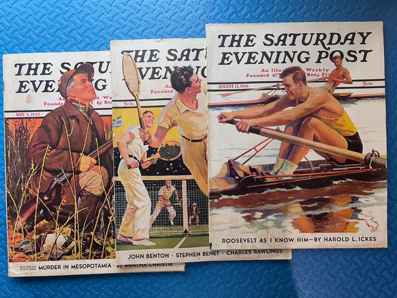 Sat.Even. Post 1935,36  hunting, rowing, tennis Perfect to frame!!handsome men!