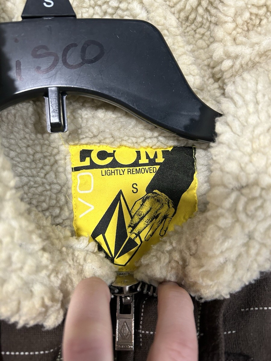 Vintage Volcom Zip Up Hoodie Small Brown Sherpa Inside Lining For