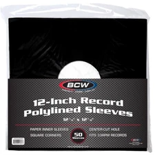 Pack of 50 BCW 12 Inch Black Polylined Paper 33RPM LP Record Inner Sleeves