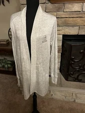 Buc-ees Women's Open Front Knit Cardigan Gray Heather -Thumb Opening- LARGE -NWT