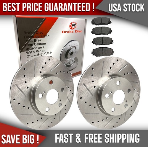 For 2009 - 2019 Toyota Corolla Matrix Vibe xD Front Drilled Rotors Brakes Pads