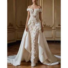 Elegant 3D Floral Mermaid Wedding Dresses Sweetheart Lace Applique Bridal Gowns