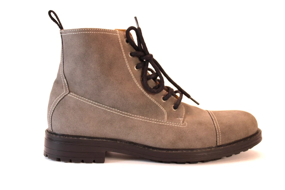 NWOB Call It Spring Gray Vegan Suede Ankle Boot Zip Side Lace-up Size 10 Toe Cap - Image 2 of 4