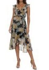"New with Tags Floral Socialite Midi Dress - Wrap Style with Ruffles" size S