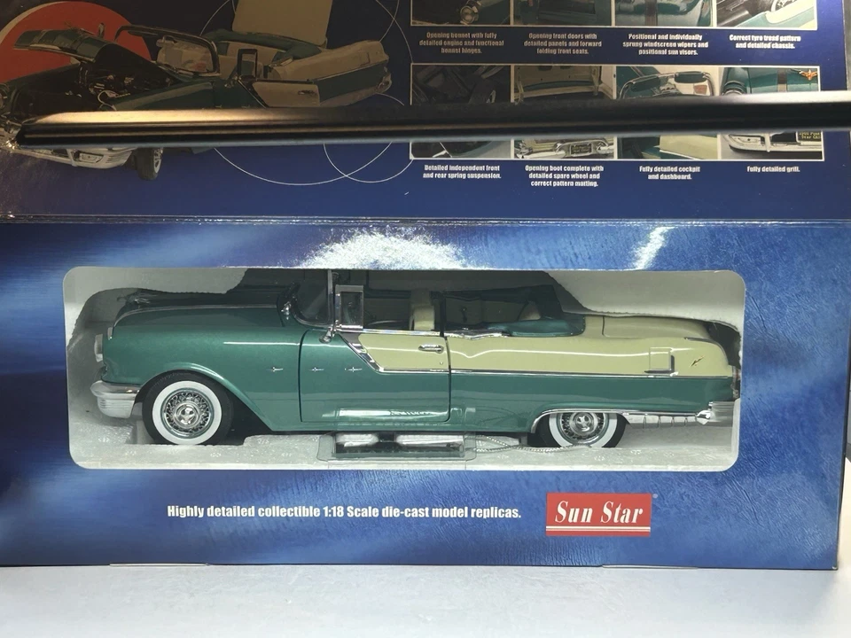 Pontiac Star Chief 1955 convertible blanco niebla/azul turquesa 1:18 DC Sun Star Foto 2 de 4