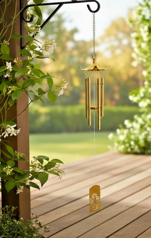 Vintage Brass Wind Chimes Pagoda Style Hong Kong Deadstock Boxed Hanging Decor