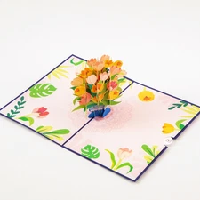 Spring Tulip Bouquet - Pop Up Flower 3D Greeting Card with Envelope