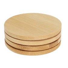 4 X Bamboo Round Coasters Set of Wooden Drink Mats for Kitchen & Dining 10cm