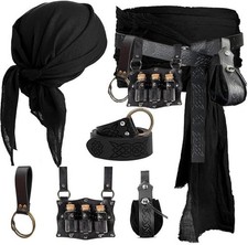 Conjunto de accesorios de disfraz de pirata pañuelo para la cabeza bandana cinturón faja moneda bolsa gancho