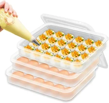 3PCS Deviled Egg Platter and Carrier With Lid 72Egg Slots for Party Home Kitchen