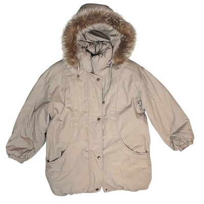 Utex Design Women's Tan Down Feather Fill Parka Fur Hood Winter Jacket Large