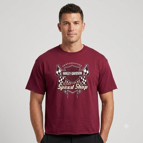 Harley-Davidson Shirt Men’s 2XL Maroon Cropped Raw Hem Rawhide Kansas Speed Shop