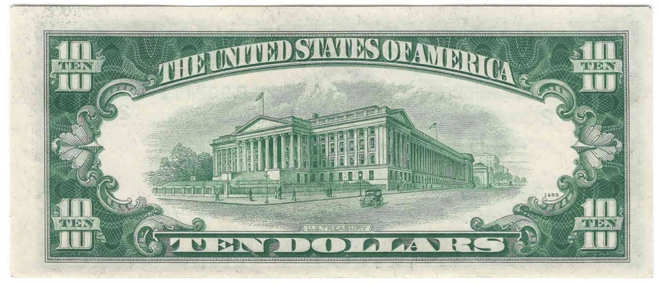 1950 A $10 Federal Reserve Note MIsaligned Overprint Error centerfold - Image 2 of 2