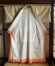 Vintage Japanese Silk Kimono with Maple Leaf Motif Peach  white cream Gradient