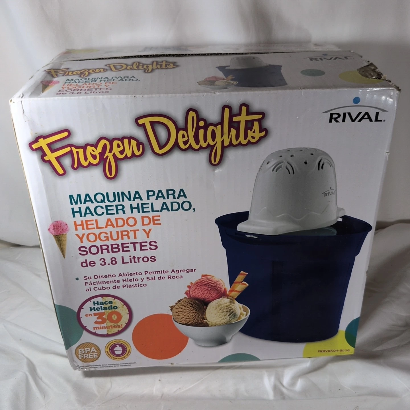 Rival Frozen Delight Ice Cream Frozen Yogurt Sorbet Maker 4 Quart BLUE Free Ship