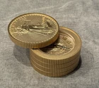 Vintage Bulova Lady Liberty $20 Gold Coin Stack Alarm Clock Quartz Works GREAT