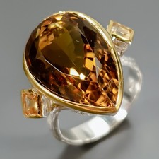 Handmade 12 ct+ Natural Citrine Quartz Ring 925 Sterling Silver Size 8 /R438619