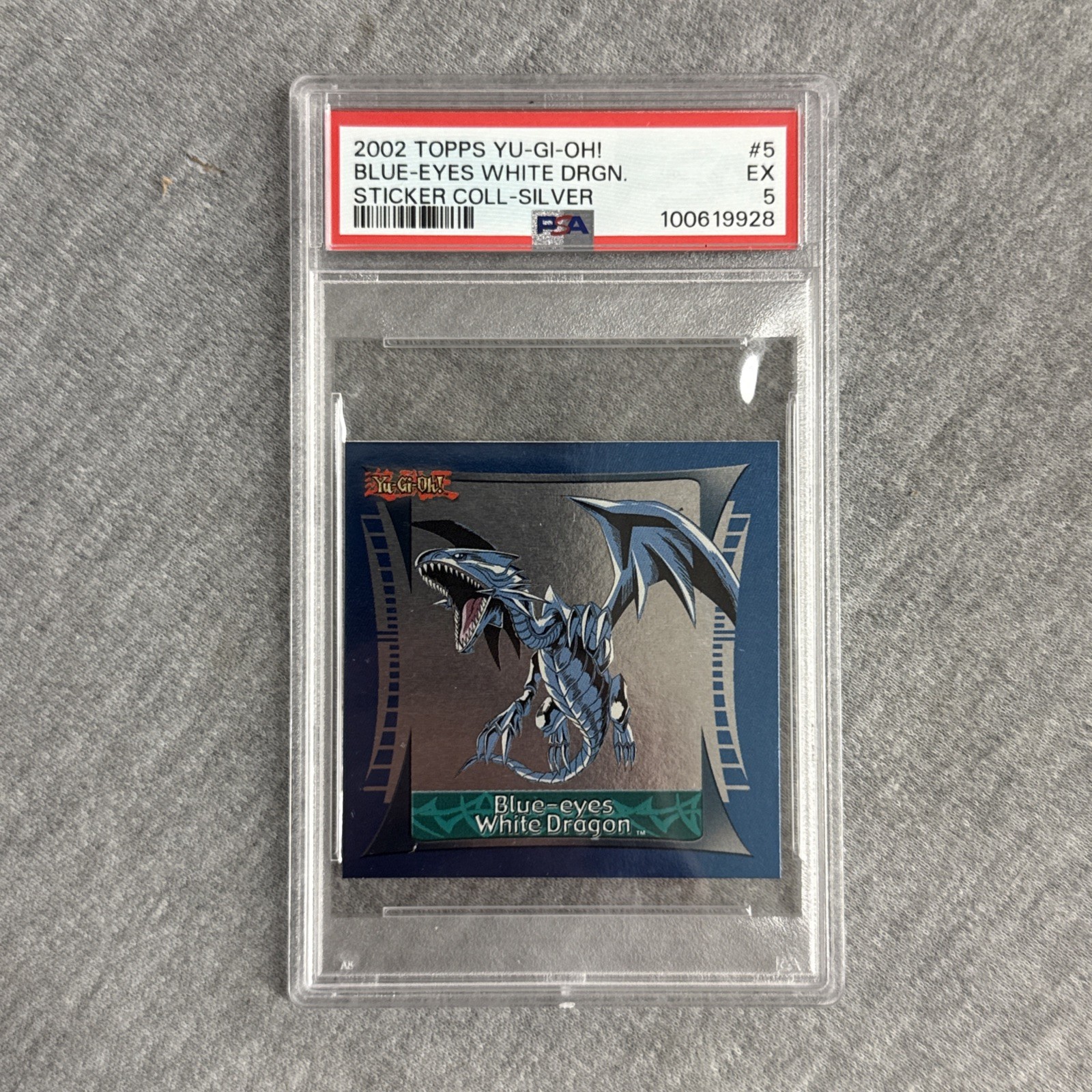 2002 Topps Yu-Gi-Oh! Sticker Collection #5 Blue-Eyes White Dragon Silver PSA 5
