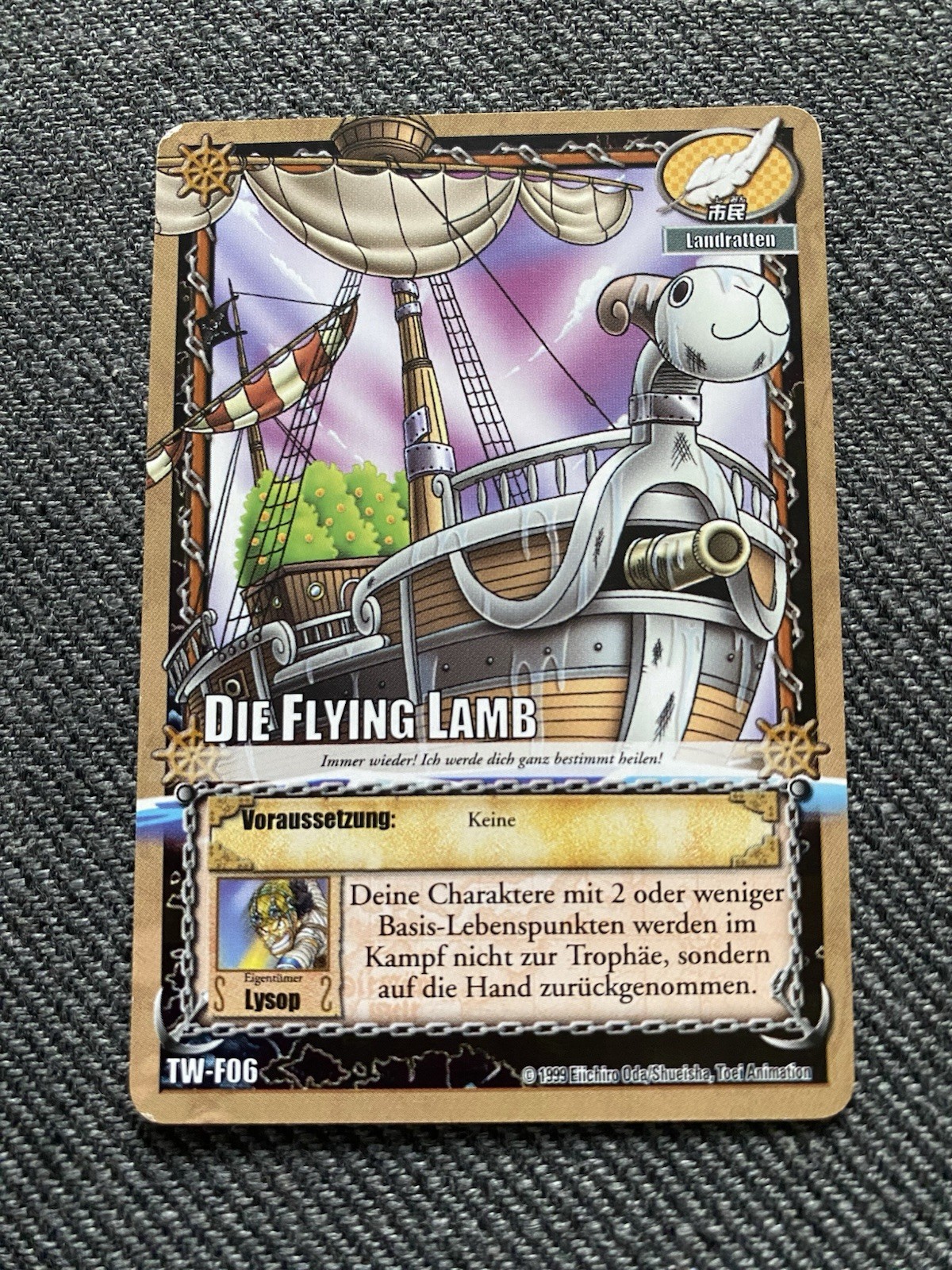 Tarjeta One Piece Water Seven Die Flying Lamb TCG Luffy TW-F06 Ruffy Lysop