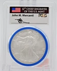 2007-W BURNISHED Silver Eagle PCGS SP70 Mercanti Signed Blue Ring (BT1301)
