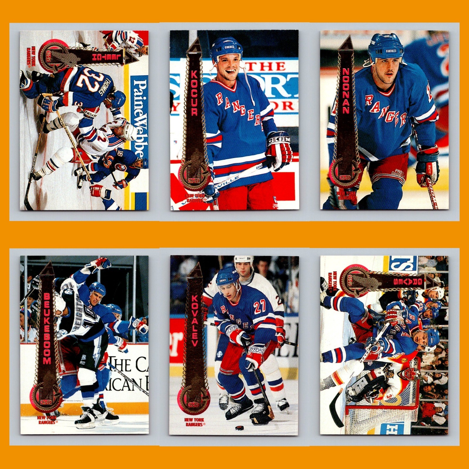 New York Rangers Lot 6 Hockey Cards Pinnacle Brian Leetch NM Hockey NHL