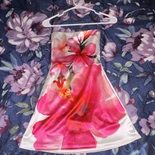 Windsor XS Ivory Pink Floral Satin Chemise Sleeveless Slip Dress