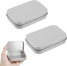 2 Pcs Small Hinged Tin Boxes with Lids for Storage (Silver)