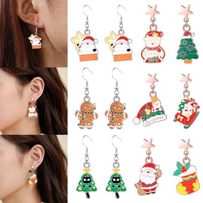 1 Pair 20g Alloy Drop Earrings Christmas Tree Santa Claus Ear Piercing Jewelry