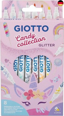 Giotto Glitter Candy Collection Filzstifte, 8 Glitzer-Farben, runde Form