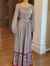 Chessa Davis Vintage 70s Peasant Polyester Maxi Skirt Set Brown/Pink Small/Med