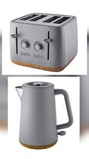 Matte Grey & Wood Scandi 4 Slice Toaster & Fast Boil 1.7L Kettle Set